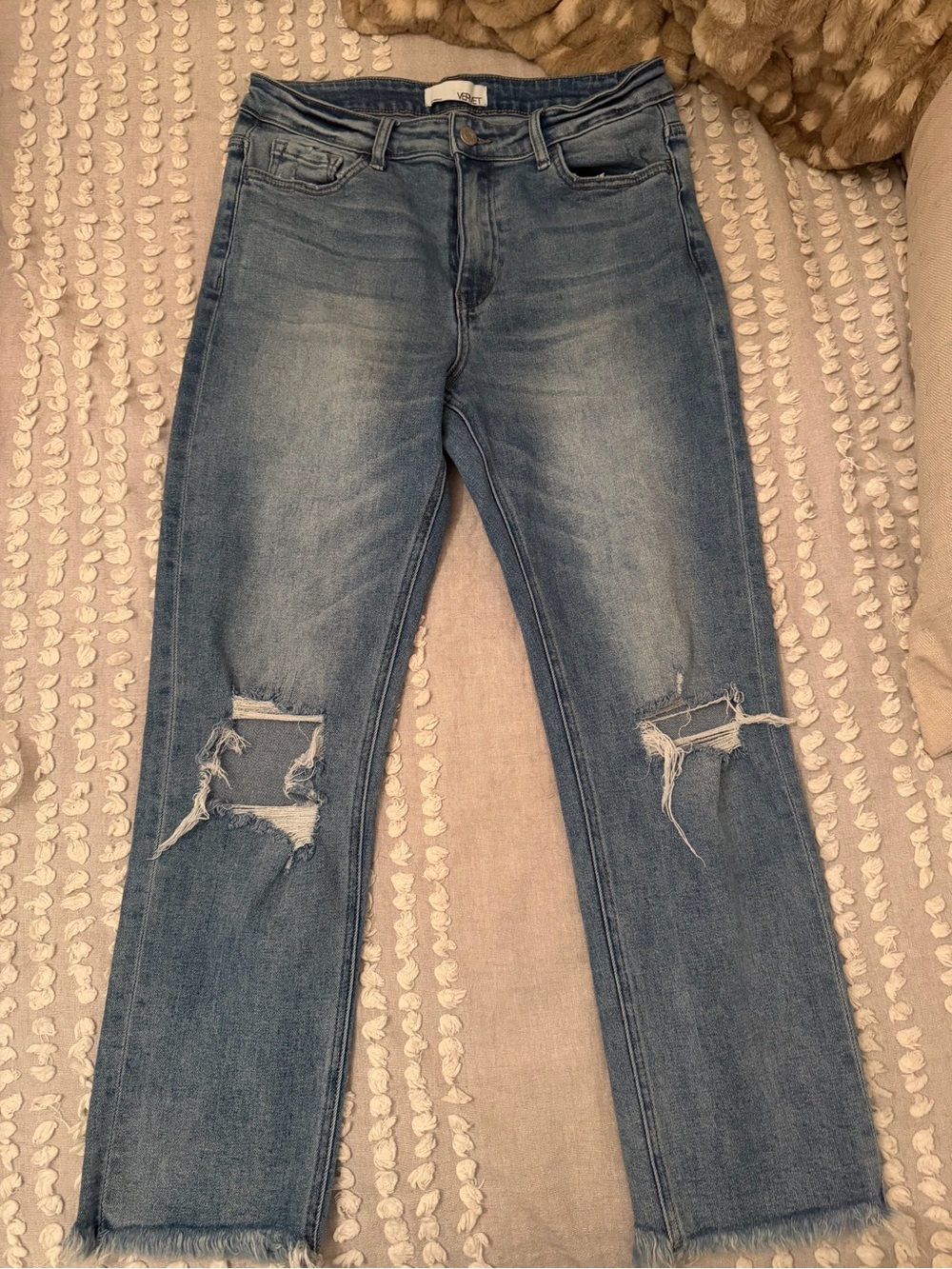Straight Leg Distressed Women’s Jeans - Light Blue